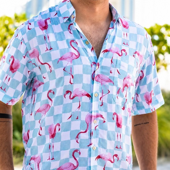 Coastal Other - Kenny Flowers Coastal Prep Flamingo Resort Camp Shirt Tropical Mens L Resort
